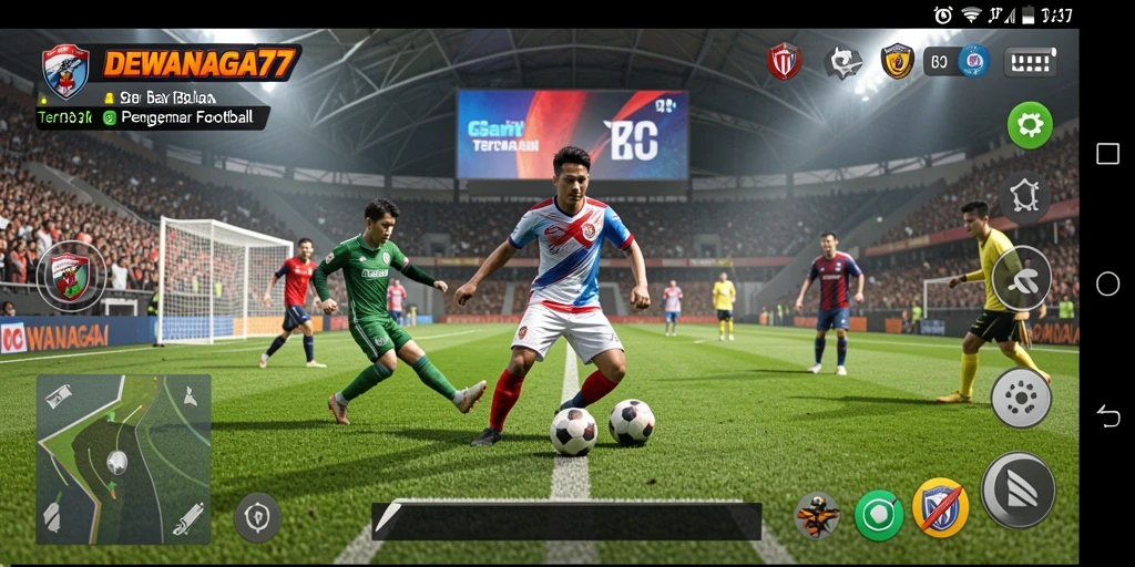 Screenshot DEWANAGA77 menunjukkan aksi seru di lapangan sepak bola.