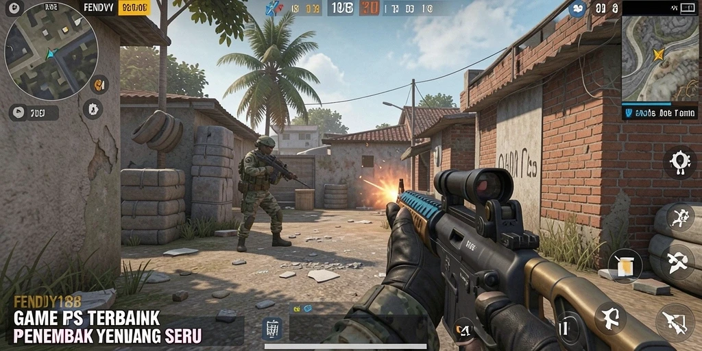 Screenshot gameplay FENDY188 menampilkan aksi tembak-menembak yang intens.