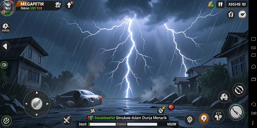 Tampilan gameplay MEGAPETIR yang menarik dengan elemen petir.