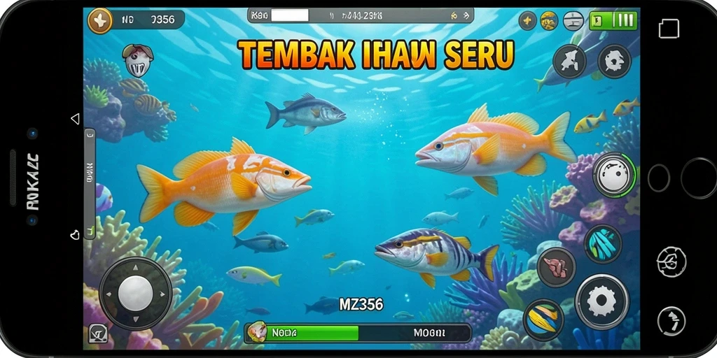Tangkapan layar gameplay MZ356 menampilkan aksi seru menembak ikan.