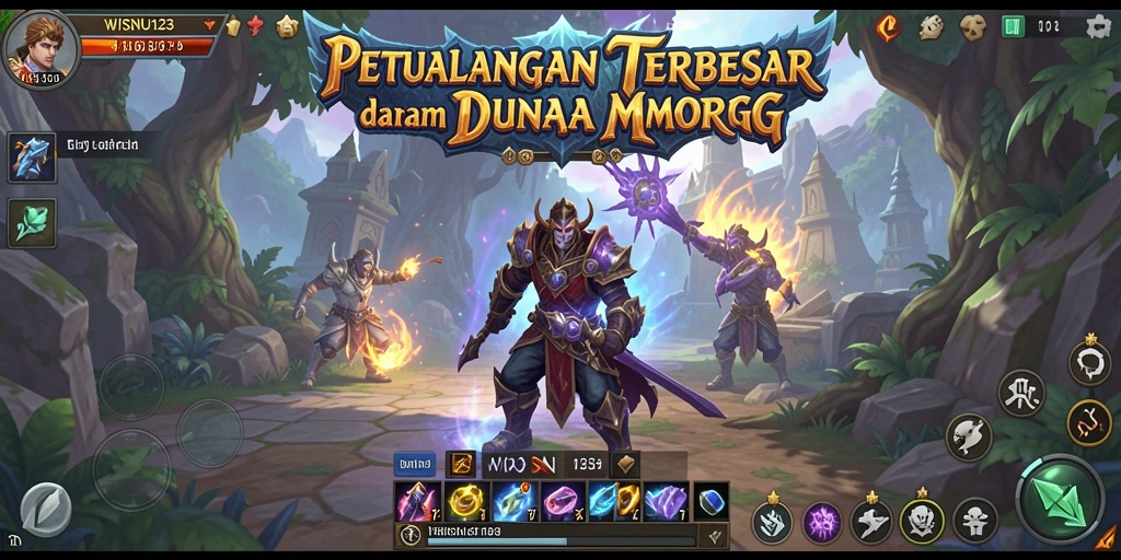 Tampilan gameplay seru dalam WISNU123 yang menonjolkan petualangan MMORPG.