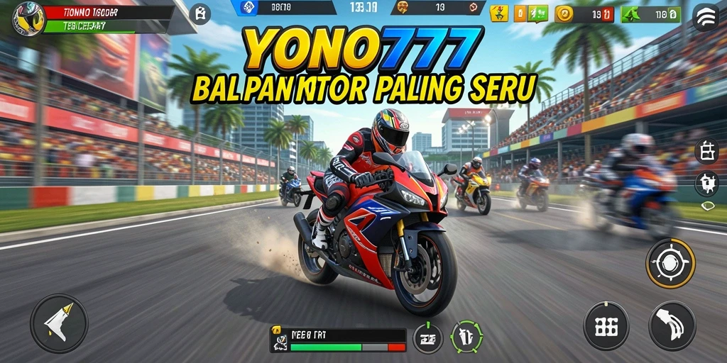 Tampilan gameplay memukau dari YONO777 saat balapan motor.